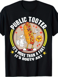 Men's T-Shirt Public Tooter Cartoon Hot Dog Farting With Text And Colorful Retro Circle
