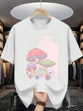 Men's T-Shirt Colorful Garden With Pastel Flowers And Three Whimsical Mushrooms