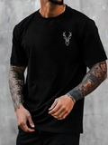 Men's T-Shirt Minimal Outline Drawing With Symmetrical Antlers Above A Majestic Deer