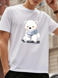 Men's T-Shirt Adorable Fluffy Polar Bear Wearing Blue Knitted Scarf In Winter Snow