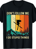 Men's T-Shirt Dont Follow Me Retro Colorful Outdoors With Skiing Adventurer Mountain