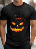 Men's T-Shirt Glowing Halloween Pumpkin Face With Evil Grin In Darkness Pumpkin
