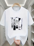 Men's T-Shirt Summer Cityscape With Palm Trees In Monochrome Sunset Urban Street