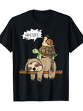 Men's T-Shirt Wheeeee Playful Snail Turtle And Sloth Relaxing On Branch