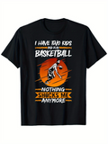 Men's T-Shirt I Have Two Kids Bold Text With Orange Basketball And Athletic Player Graphic T Shirt