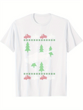 Men's T-Shirt Minimal Green Pine Trees And Red Cars Pattern Featuring Car