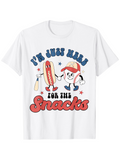 Men's T-Shirt Im Just Here For The Snacks Vintage Baseball Themed Walking Characters Hot Dog