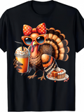 Men's T-Shirt Turkey Wearing Polka Dot Bow And Sunglasses Holding Dessert With Drink