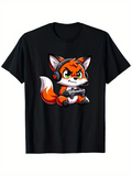 Men's T-Shirt Playful Fox With Headphones And Video Game Controller Under Bright Light Fox