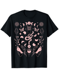 Men's T-Shirt Mystical Moon Phases With Serpent Flowers And Geometric Sacred Symbols Snake