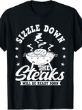 Men's T-Shirt Sizzle Down Will Be Ready Soon Steaming Grill With Sizzling Hot Smoky Barbecue Steaks