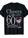 Men's T-Shirt Cheers To Sixty Years With Pink Glittered Wine Glass