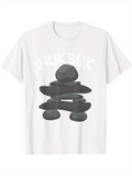Men's T-Shirt Inukshuk Stacked Smooth River Stones Among Calm Reflections Art
