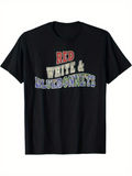 Men's T-Shirt Red White And Blue Letters With Patriotic Flower Themed Bluebonnets