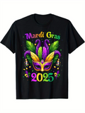 Men's T-Shirt Mardi Gras 2025 Vibrant Feather Mask With Beads And Festive Decorations Mask