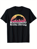 Men's T-Shirt Raccoons And Scuba Diving With Vintage Sunset Silhouette Raccoon