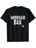 Men's T-Shirt Worker Bee With Dotted Path Playful Honey Bee On Black Shirt