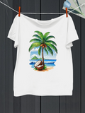 Men's T-Shirt Sandy Beach Under Palm Trees With Cracked Coconut Island Scenery