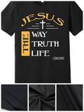 Men's T-Shirt Jesus The Way Truth Life With Minimalist Faith Lettering Cross