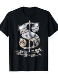 Men's T-Shirt Glittering Reflections With Hundred Dollar Bills Shining Silver Dollar Sign