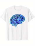 Men's T-Shirt Electric Blue Abstract Pattern With Neural Pathway Inspired Brain