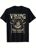 Men's T-Shirt Viking Blood Ancient Battle Ship With Axes And Swords