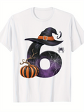 Men's T-Shirt Halloween Pumpkin With Spider Web Witch Hat And Number