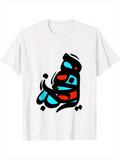 Men's T-Shirt Abstract Graphic With Blue And Red Shapes Bold Artistic Pattern