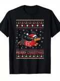 Men's T-Shirt Merry Christmas Running Dachshund Wearing Festive Red Sweater And Santa Hat Surrounded By Snowflakes