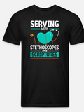 Men's T-Shirt Serving With Stethoscopes And Scriptures Surrounded By Blue Heart And Stethoscope