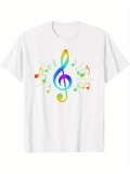 Men's T-Shirt Colorful Music Notes Floating Around Central Treble Clef