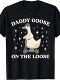 Men's T-Shirt Daddy Goose Wearing Helmet Riding Scooter Surrounded By Sparkling Stars Goose