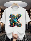 Men's T-Shirt Colorful Urban Graffiti With Neon Splashes Surrounding Large Funky Letter K