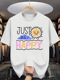 Men's T-Shirt Just Be Happy With Hand Drawn Cute Sun Clouds Lettering