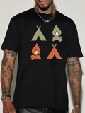 Men's T-Shirt Vintage Style Campsite Fire Pairs Under Classic Night Sky Tent