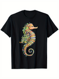 Men's T-Shirt Vibrant Colorful Lines And Pattern Forming Fantasy Seahorse