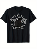 Men's T-Shirt Dark Geometric Star Symbol With Detailed Animal Silhouette Wolf