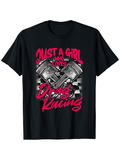 Men's T-Shirt Just A Girl Who Loves Drag Racing Checkered Pistons And Hot Pink Lettering Shirt