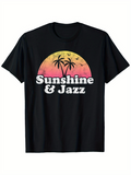 Men's T-Shirt Sunshine And Jazz Palm Trees Silhouetted Against Vibrant Sunset With Flying Birds