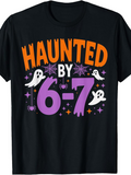 Men's T-Shirt Haunted By 6 7 With Cute Ghosts Bats And Decorative Spooky Elements