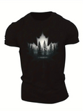 Men's T-Shirt Misty Pine Forest With Silhouetted Trees In Shadowy Maple Outline
