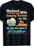 Men's T-Shirt Husband And Wife Vintage Car With Camper Heart Design Under Playful Lettering