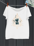 Men's T-Shirt Abstract Pastel Shapes With Lettering Over Calm Desert Cactus