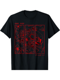 Men's T-Shirt Three Panel Red Rose And Skull Outline Illustration
