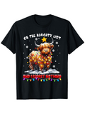 Men's T-Shirt On The Naughty List Festive Cute Highland Cow Wearing Christmas Lights