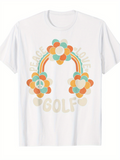 Men's T-Shirt Peace Love Golf With Retro Rainbow And Colorful Flower Pattern