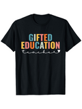 Men's T-Shirt Gifted Education Teacher Colorful Block Letters On Black Shirt