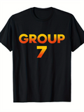 Men's T-Shirt Retro Orange Striped Group Seven Graphic On Black Shirt