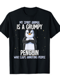 Men's T-Shirt My Spirit Animal Is A Grumpy Penguin Surrounded By Stars With Cartoon Animal
