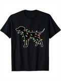 Men's T-Shirt Colorful Christmas Lights Decorating Outlined Playful Dog Silhouette